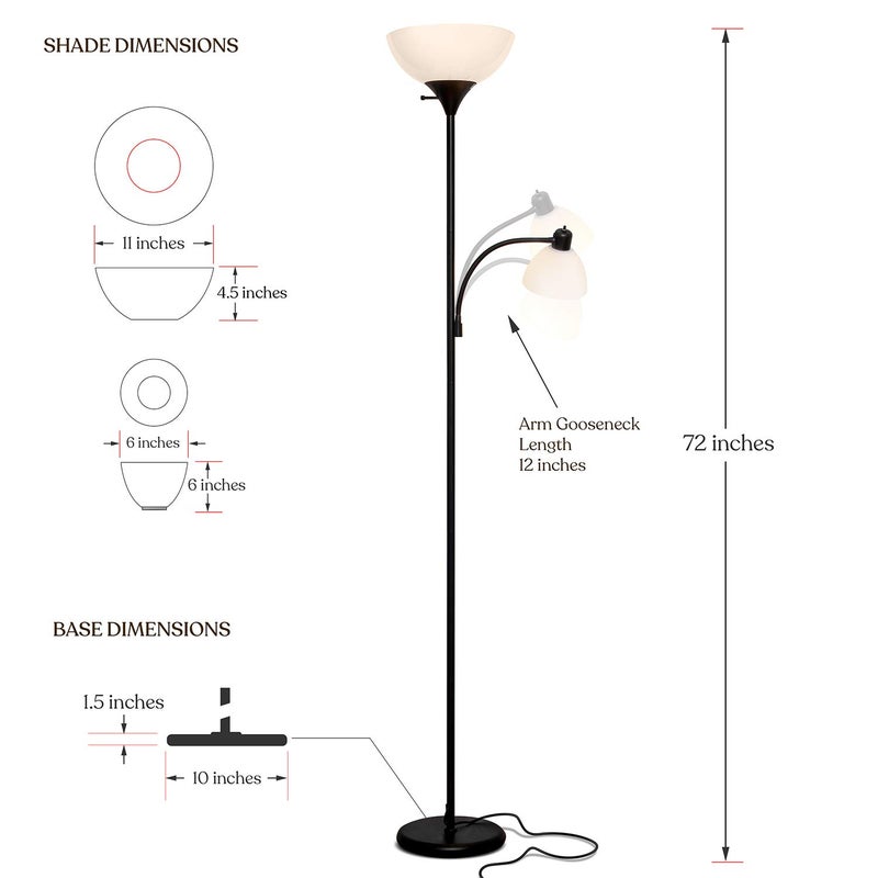 Brightech Sky Dome Plus LED Floor lamp, Torchiere Super Bright Floor Lamp with Reading Lamp for Living Rooms & Offices - Dimmable Tall Standing Lamp for Bedroom Reading - Black - Image 2